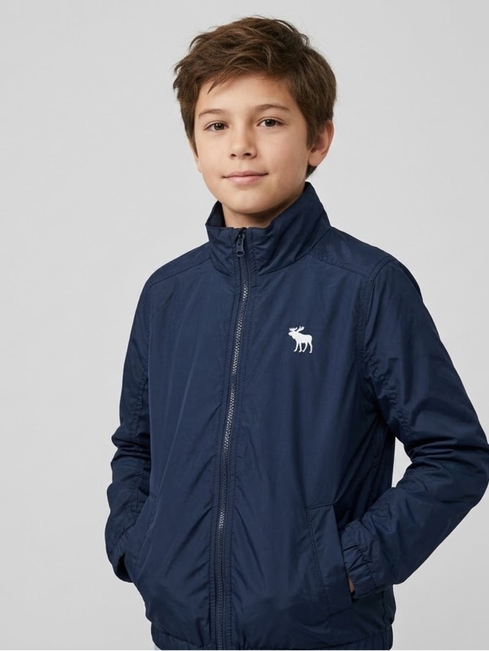 Abercrombie Kids Full Zip Nylon Windbreaker Jacket Embroidered Moose Logo